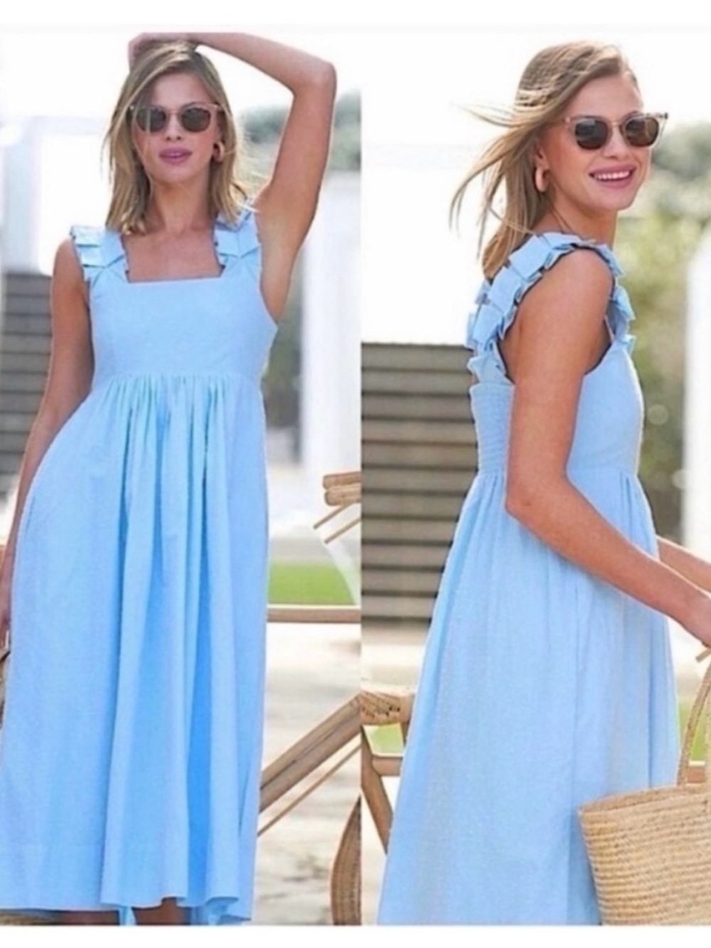 Women LAKE Lolly Cotton Midi Dress Morning Light Blue Size Small 100% Cotton S